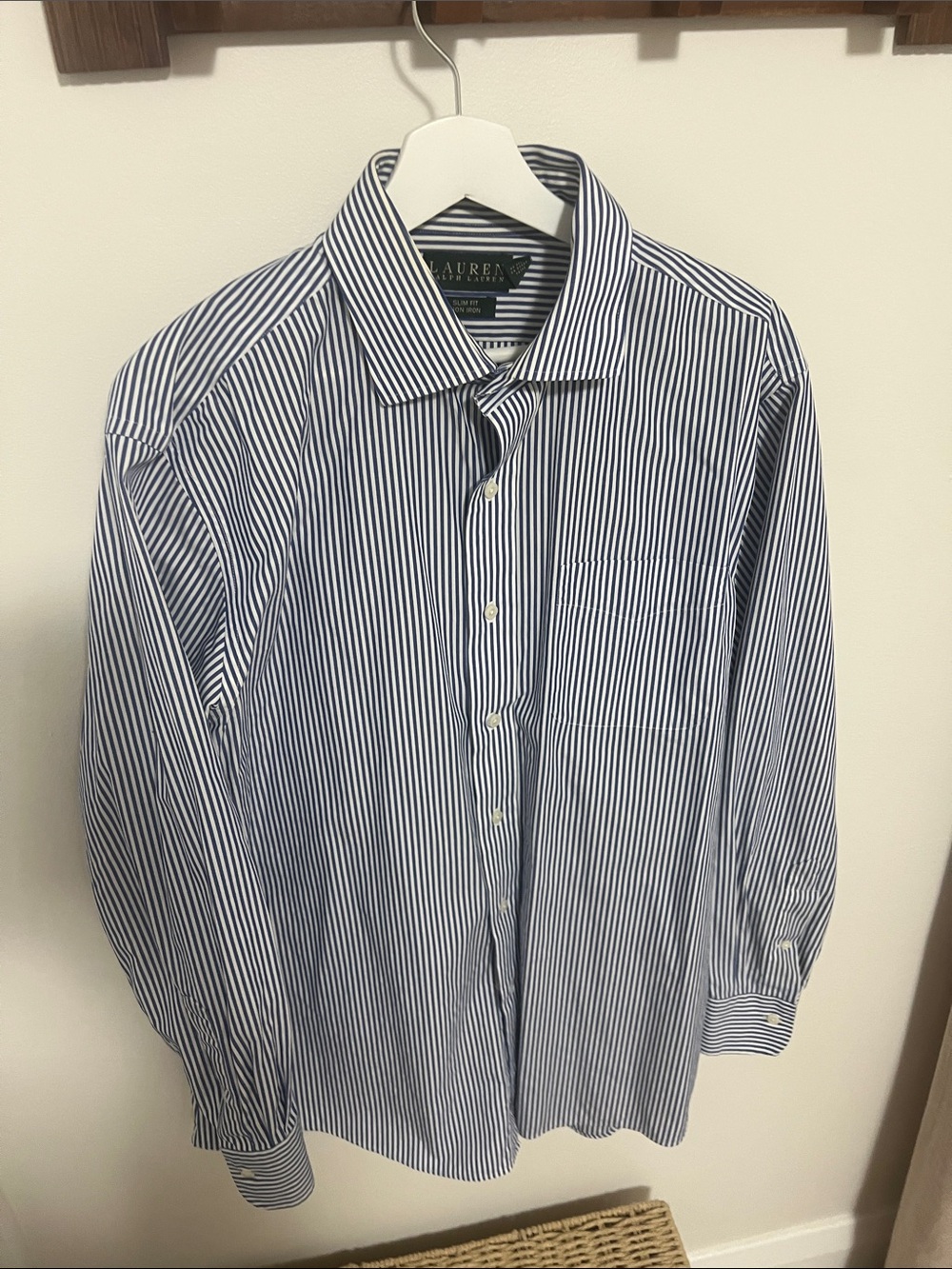 Ralph Lauren Blue and White Vertical Stripe Dress Shirt